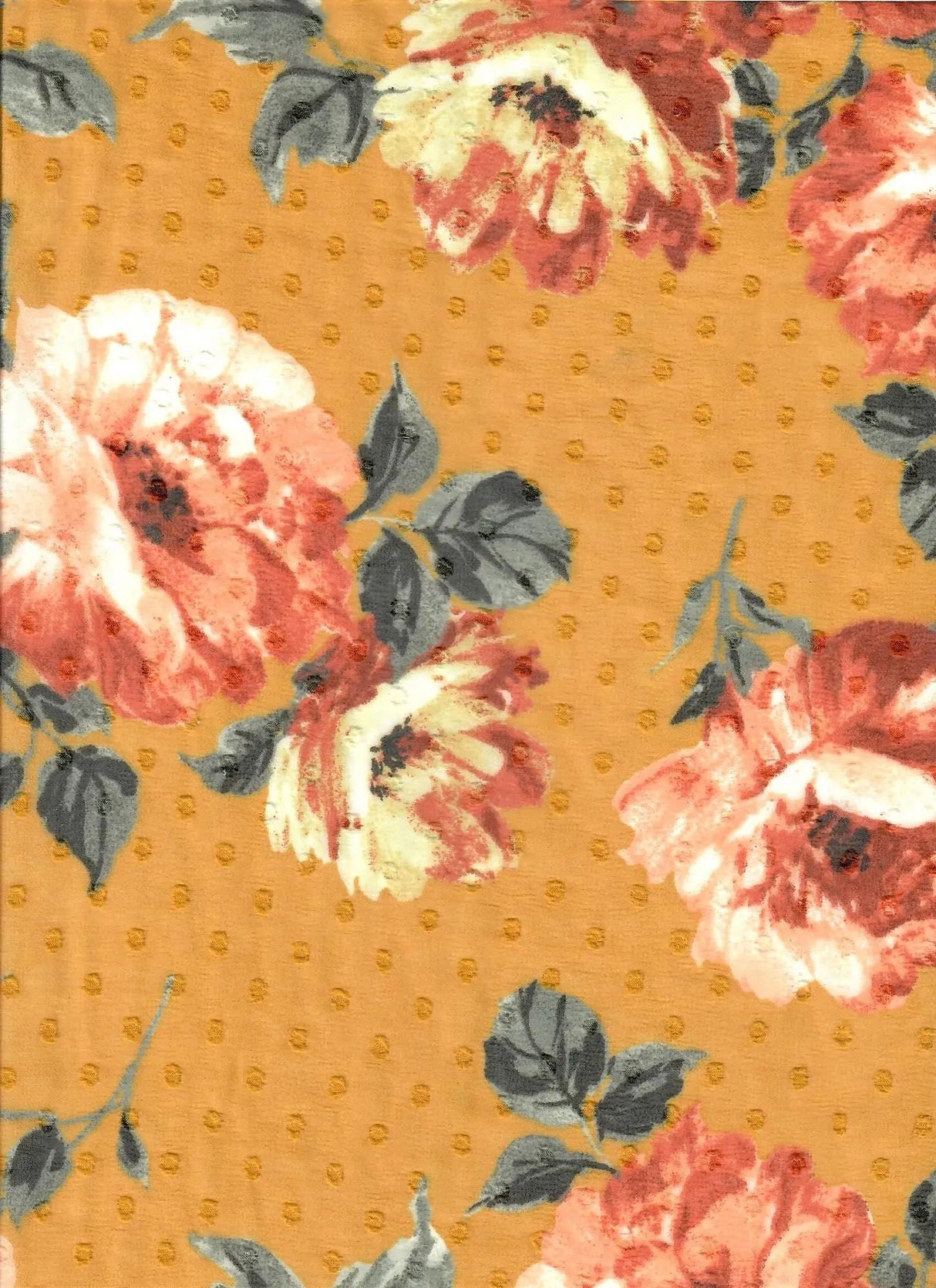 1 Yard Chiffon Flat Swiss Dot Floral Fabric, 57/58'' Wide 100% Polyester