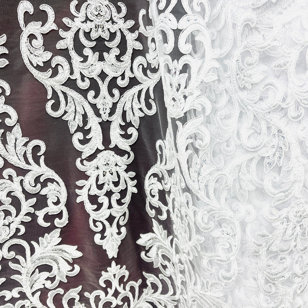 1 Yard Elegant Beaded & Corded Embroidered Lace Fabric on 100% Polyester Net Mesh