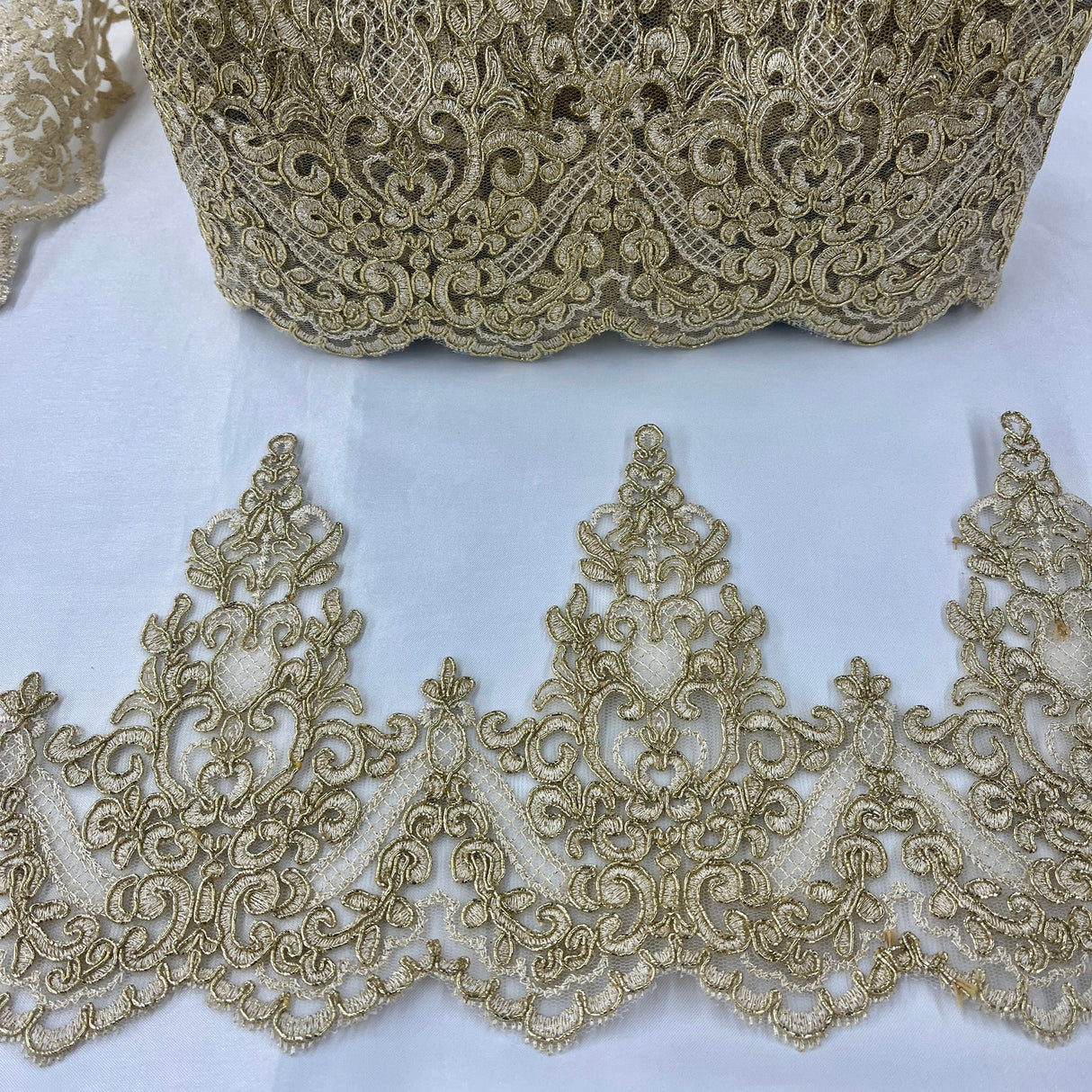 1 Yard Elegant Corded Floral Lace Trimming Embroidered on 100% Polyester Net Mesh for Wedding and Evening Dresses 6 Inch Width