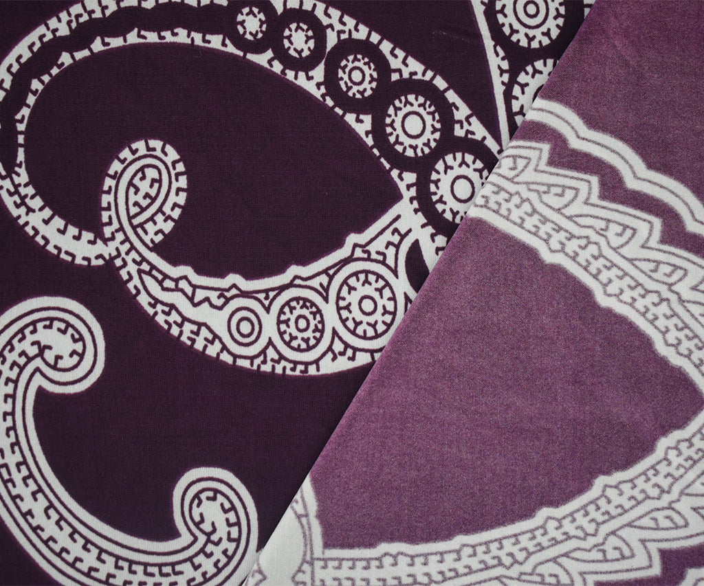 1 Yard Purple White Baroque Printed Tricot Knit Fabric with Four Way Stretch and Matte Finish 58 Inches Wide