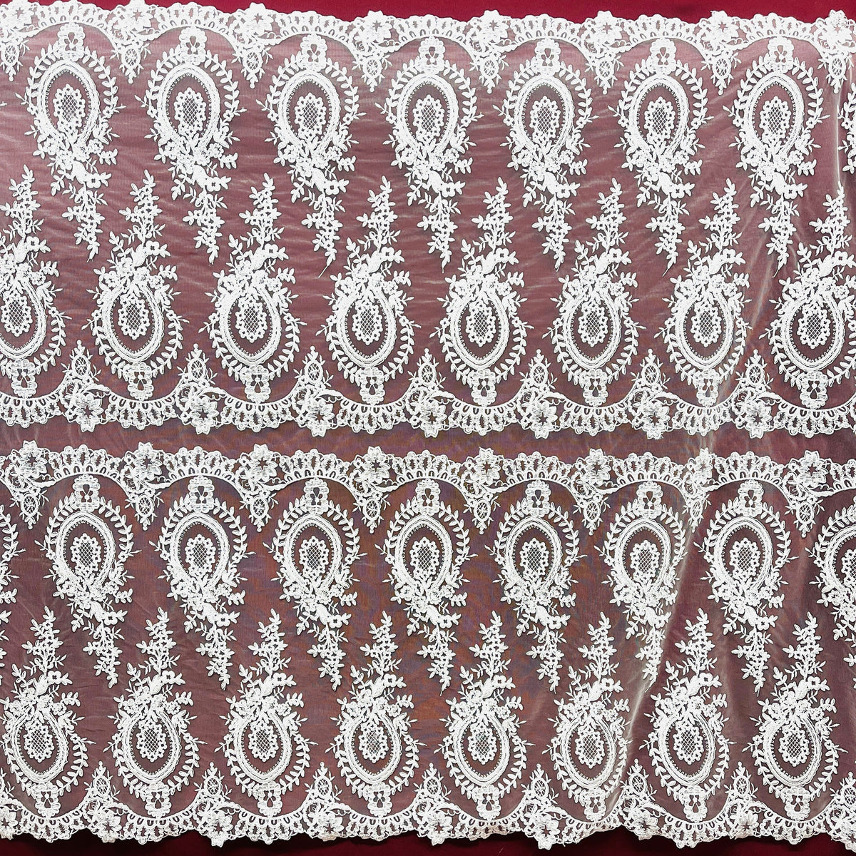 1 Yard 48" Wide Corded Bridal Lace Fabric Embroidered on 100% Polyester Net Mesh
