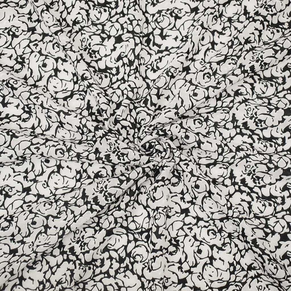 1 Yard Black White Semi Sheer Abstract Printed Jersey Knit Fabric Horizontal Bias Stretch 58 Inches Wide