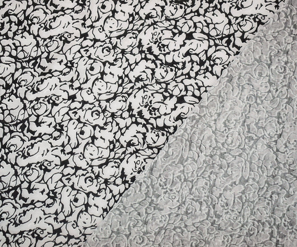 1 Yard Black White Semi Sheer Abstract Printed Jersey Knit Fabric Horizontal Bias Stretch 58 Inches Wide
