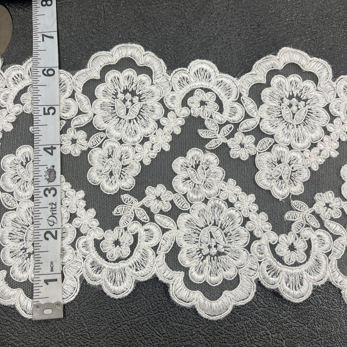 1 Yard Corded Double Sided Lace Trimming Embroidered on 100% Polyester Net Mesh 6.5" Wide