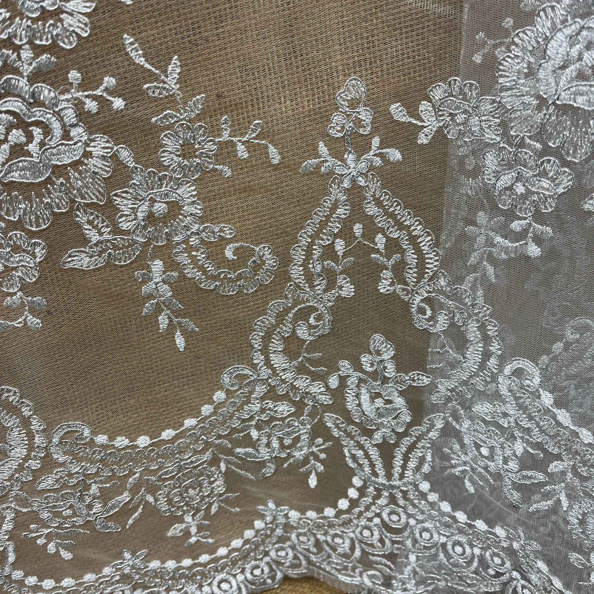 1 Yard 52" Wide Corded Bridal Lace Fabric Embroidered