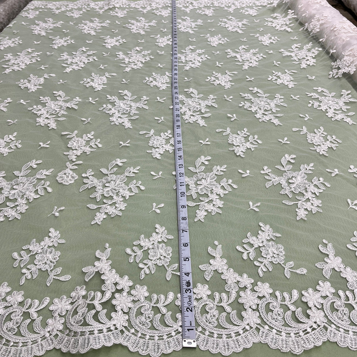 1 Yard Corded Bridal Lace Fabric Embroidered on 100% Polyester Net Mesh 53" Width