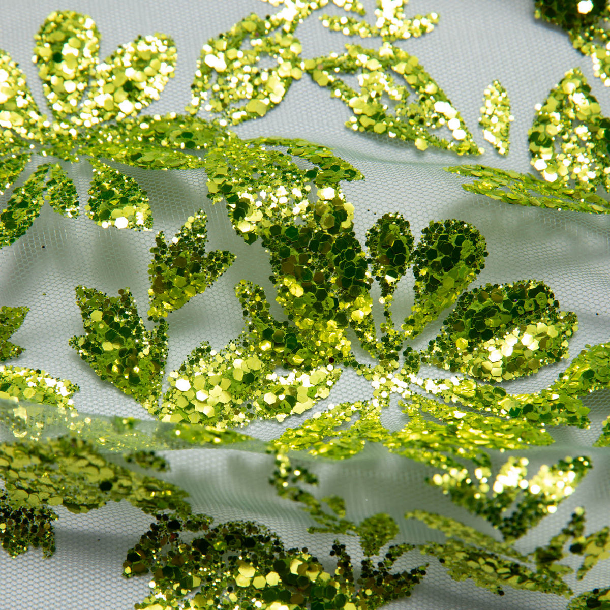 1 Yard Tulle Lace Fabric with Glitter Floral Design, 58" Wide