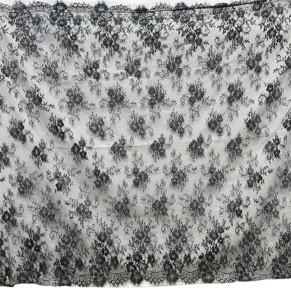 1 Yard Chantilly Embroidered Lace Fabric with Eyelash Scallop, 58" Wide French Lace for Bridal & Evening Wear