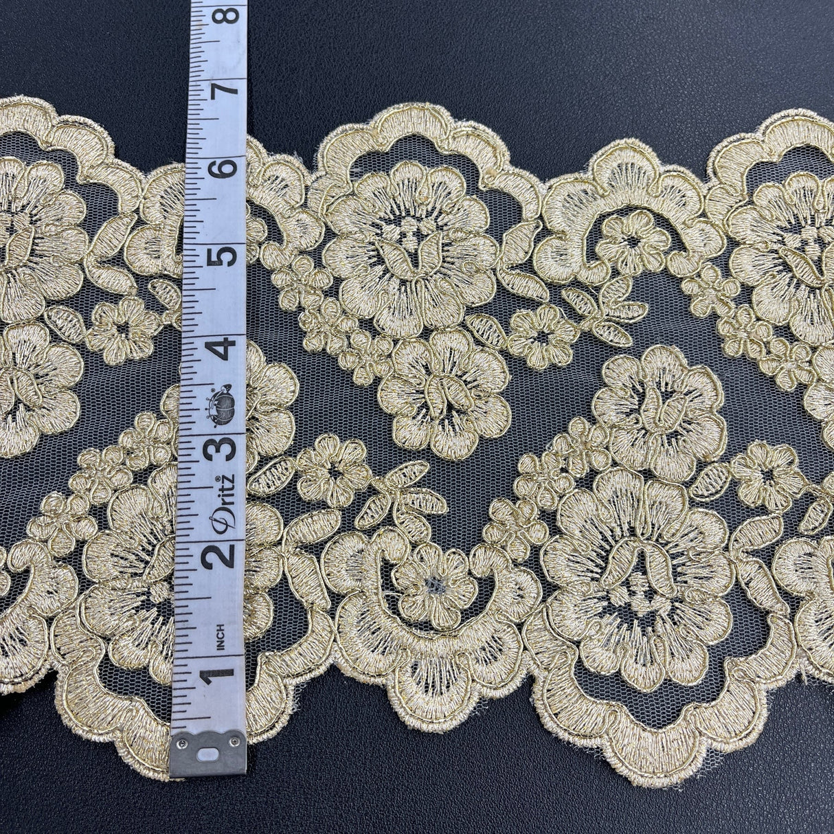 1 Yard Corded Double Sided Lace Trimming Embroidered on 100% Polyester Net Mesh 6.5" Wide