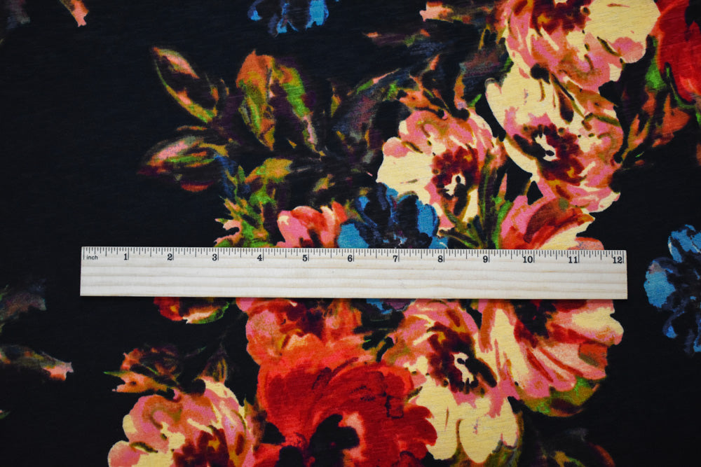 1 Yard Black Multi Polyester Floral Print Stretch Spandex Onion Skin Jersey Knit Fabric 59 Inches Wide