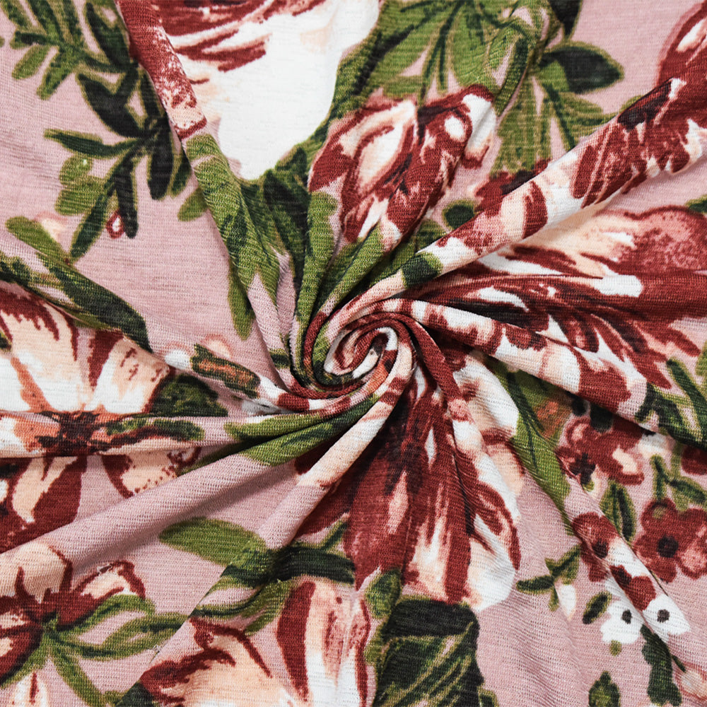 1 Yard Pink Multi Poly Floral Print Stretch Spandex Onion Skin Jersey Knit Fabric 62 Inches Width