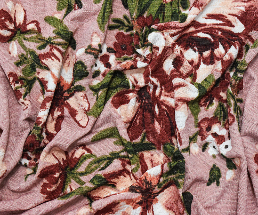 1 Yard Pink Multi Poly Floral Print Stretch Spandex Onion Skin Jersey Knit Fabric 62 Inches Width