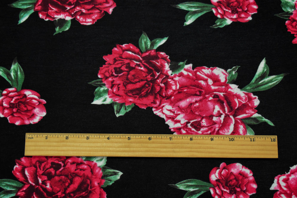 1 Yard Black Red Green Cotton Floral Stretch Spandex Jersey Knit Fabric 64 Inches Wide