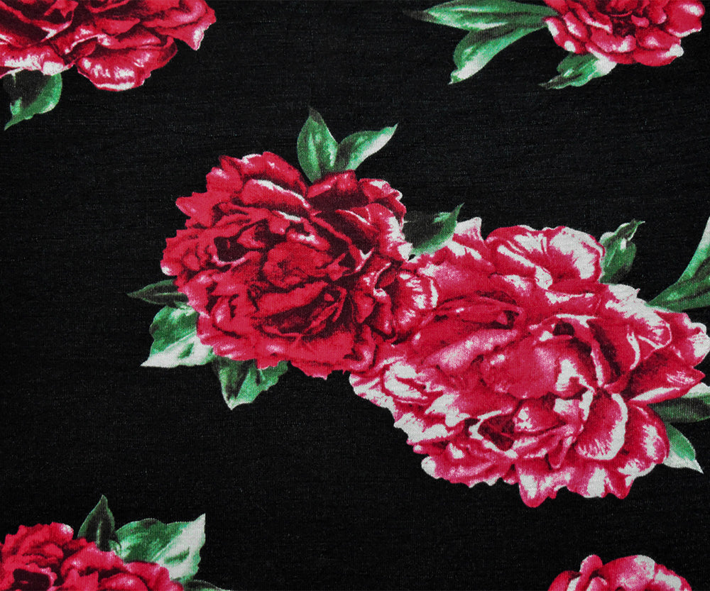 1 Yard Black Red Green Cotton Floral Stretch Spandex Jersey Knit Fabric 64 Inches Wide