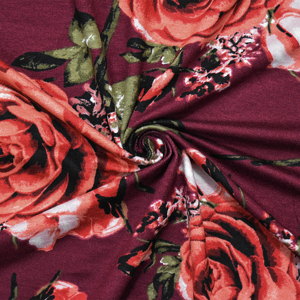 1 Yard Red Coral Multi Cotton Floral Printed Stretch Spandex Jersey Knit Fabric 65 Inches Wide