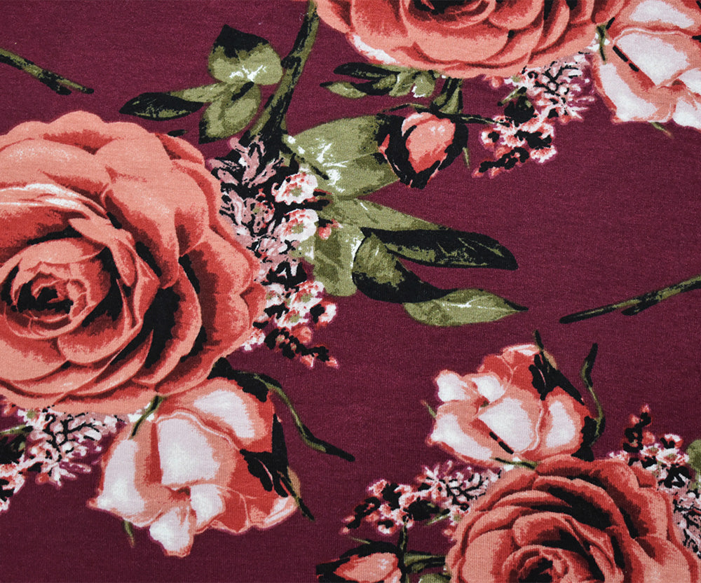 1 Yard Red Coral Multi Cotton Floral Printed Stretch Spandex Jersey Knit Fabric 65 Inches Wide