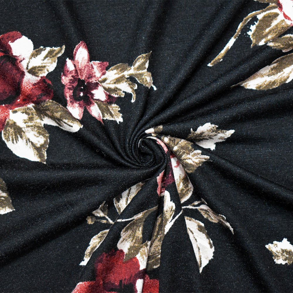 1 Yard Black Brown Multi Floral Cotton Spandex Stretch Knit Jersey Fabric 63 Inches Width