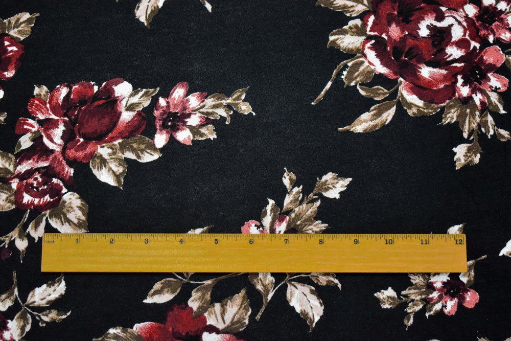 1 Yard Black Brown Multi Floral Cotton Spandex Stretch Knit Jersey Fabric 63 Inches Width