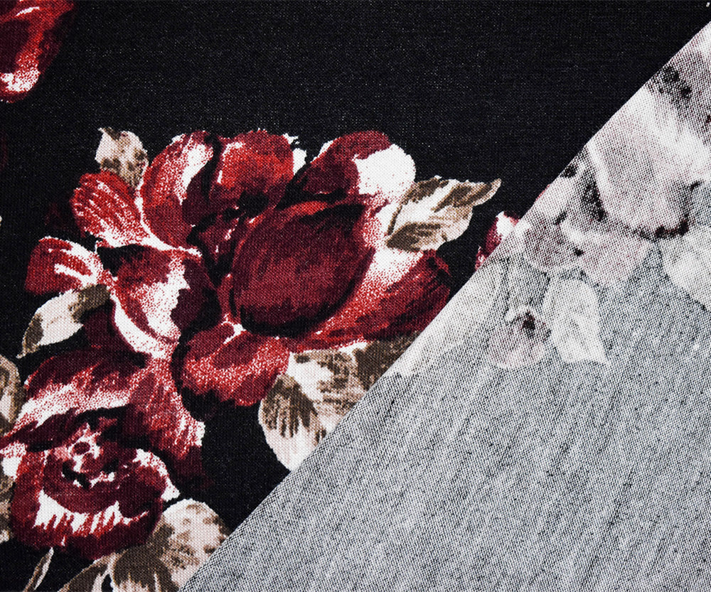 1 Yard Black Brown Multi Floral Cotton Spandex Stretch Knit Jersey Fabric 63 Inches Width