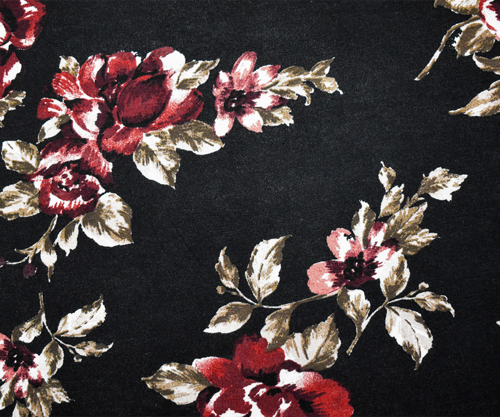 1 Yard Black Brown Multi Floral Cotton Spandex Stretch Knit Jersey Fabric 63 Inches Width