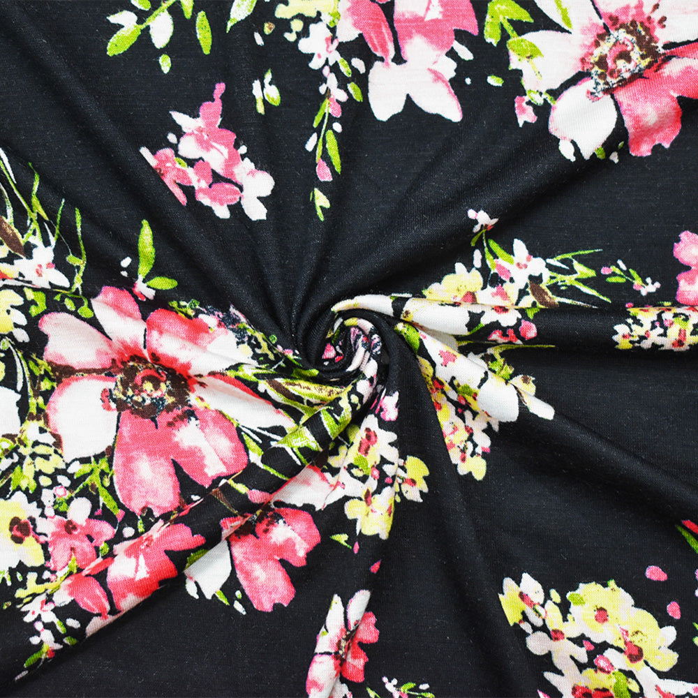 1 Yard Pink Multi Floral Cotton Spandex Jersey Knit Stretch Fabric 62 Inches Width
