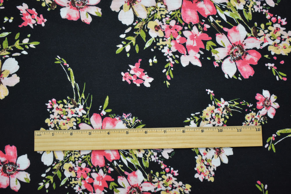 1 Yard Pink Multi Floral Cotton Spandex Jersey Knit Stretch Fabric 62 Inches Width