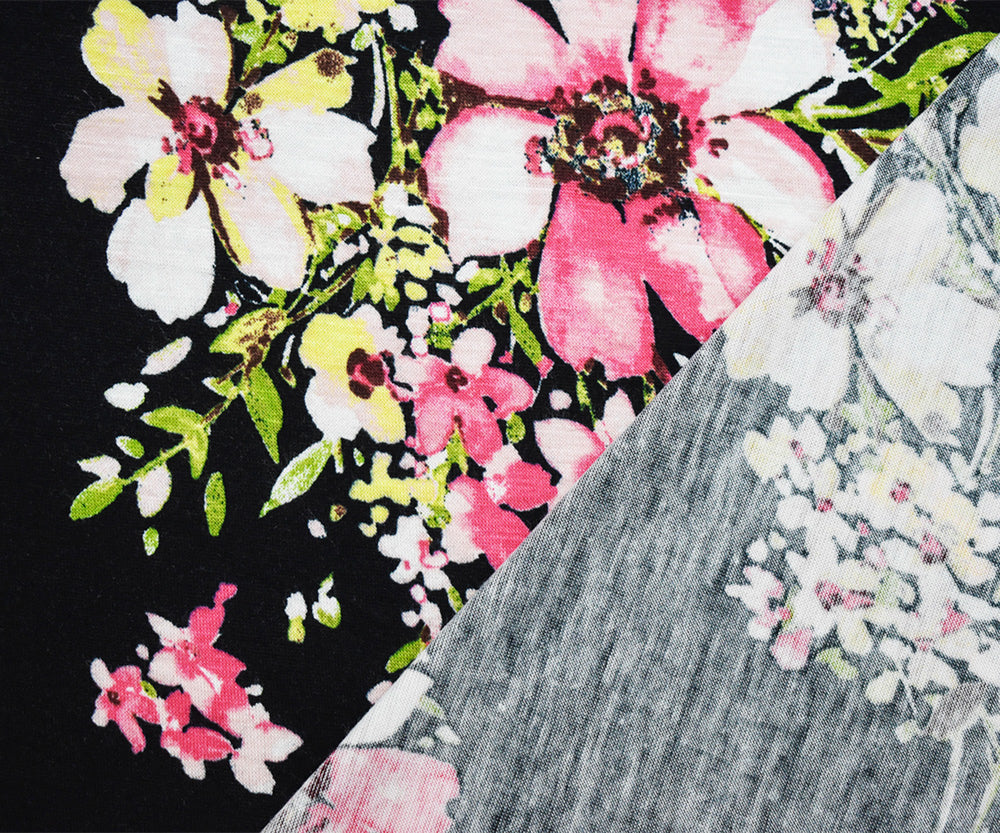 1 Yard Pink Multi Floral Cotton Spandex Jersey Knit Stretch Fabric 62 Inches Width