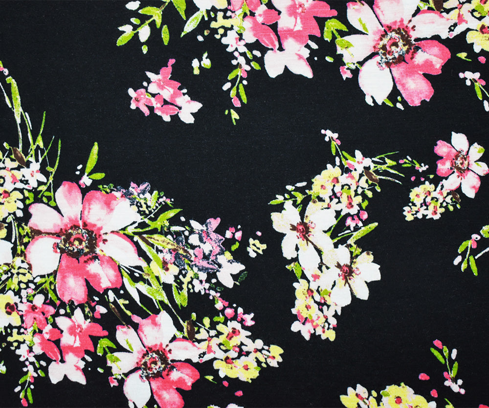 1 Yard Pink Multi Floral Cotton Spandex Jersey Knit Stretch Fabric 62 Inches Width