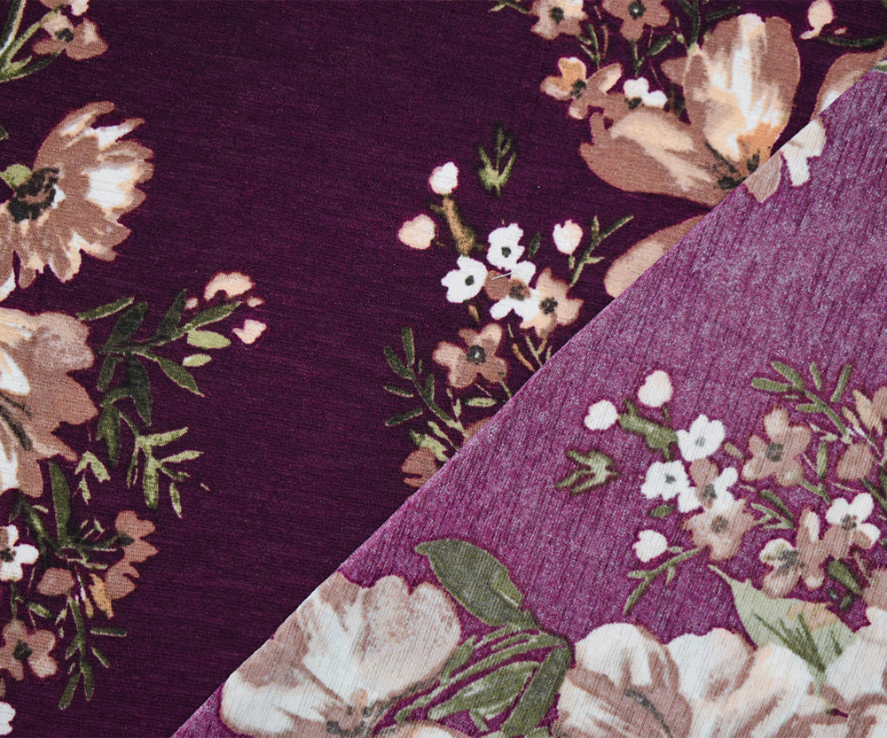 1 Yard Red Multi Floral Onion Skin Spandex Jersey Knit Fabric Lightweight 62 Inches Width