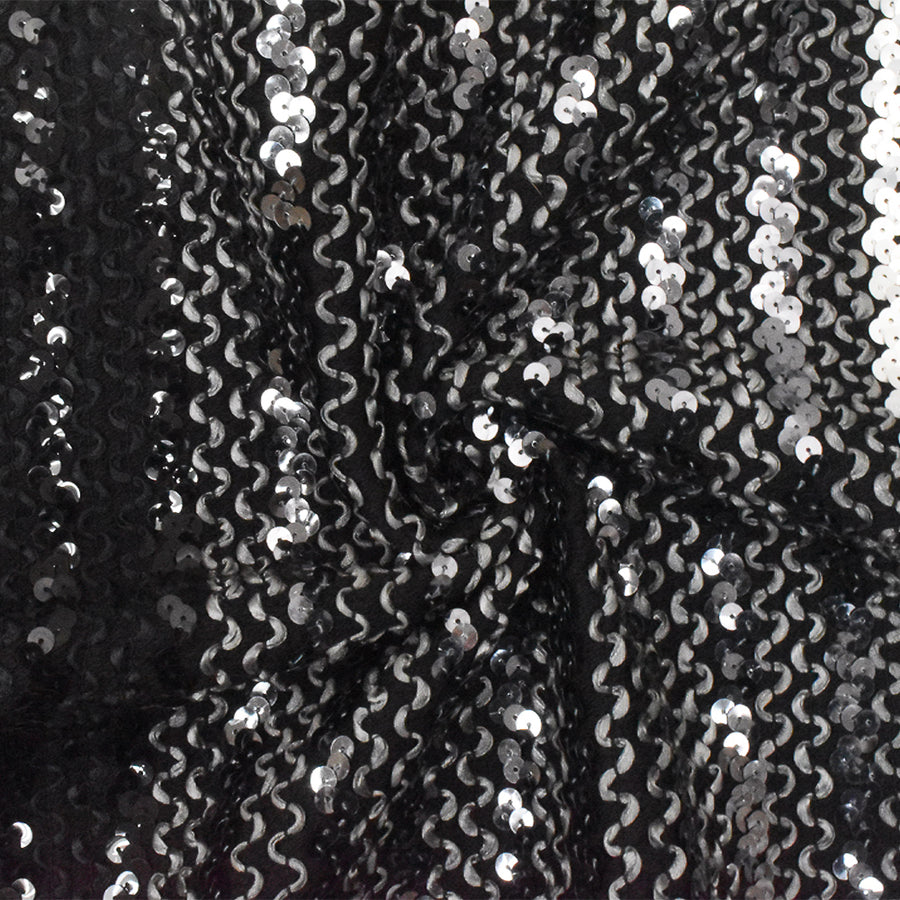 1 Yard Gray Black Multi 3D Wave Sequins Acrylic Poly Woven Jacketing Fabric Apparel 28 Inches Width