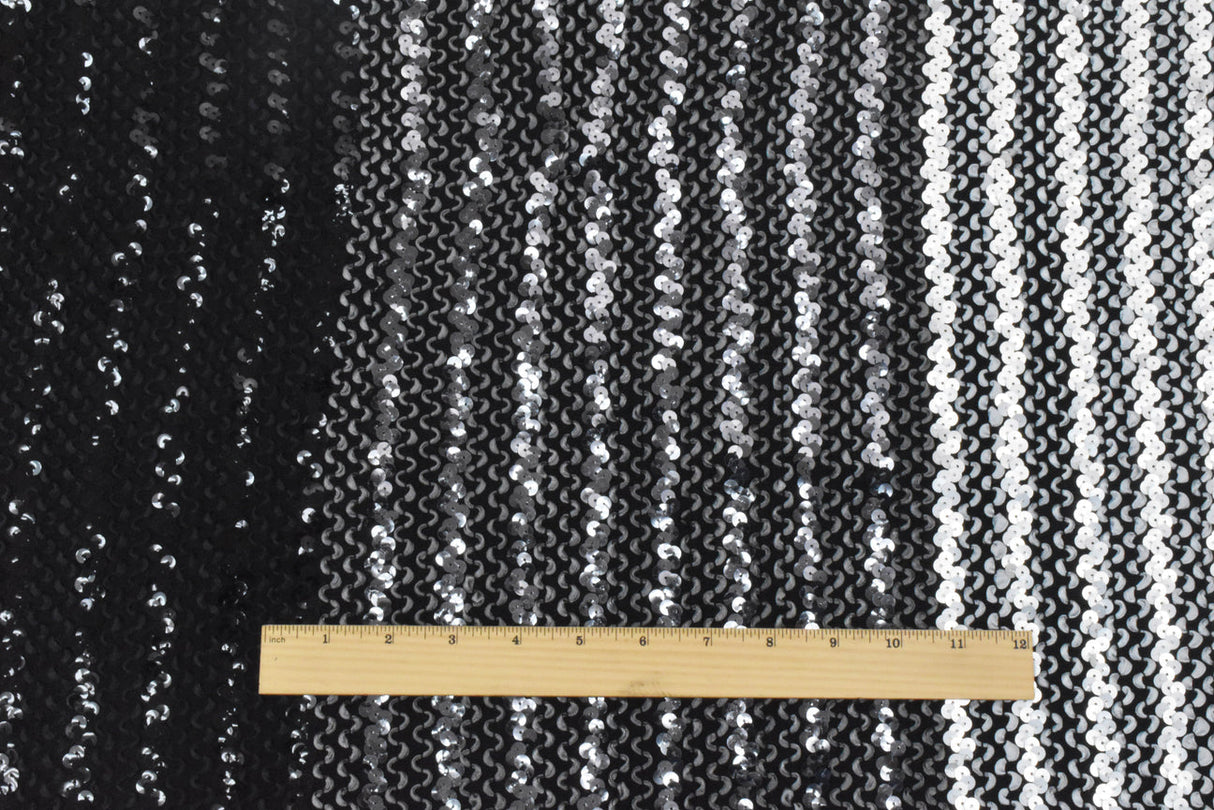 1 Yard Gray Black Multi 3D Wave Sequins Acrylic Poly Woven Jacketing Fabric Apparel 28 Inches Width
