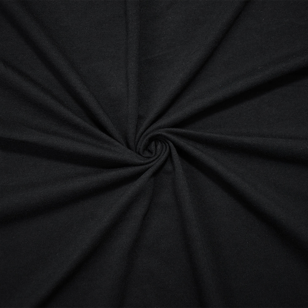 1 Yard Black Organic Cotton Knit Fabric, Soft Matte Texture with Natural Stretch, 61 Inches Wide
