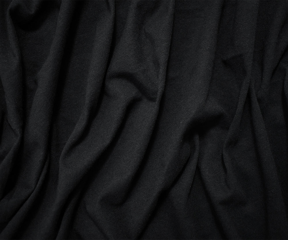 1 Yard Black Organic Cotton Knit Fabric, Soft Matte Texture with Natural Stretch, 61 Inches Wide