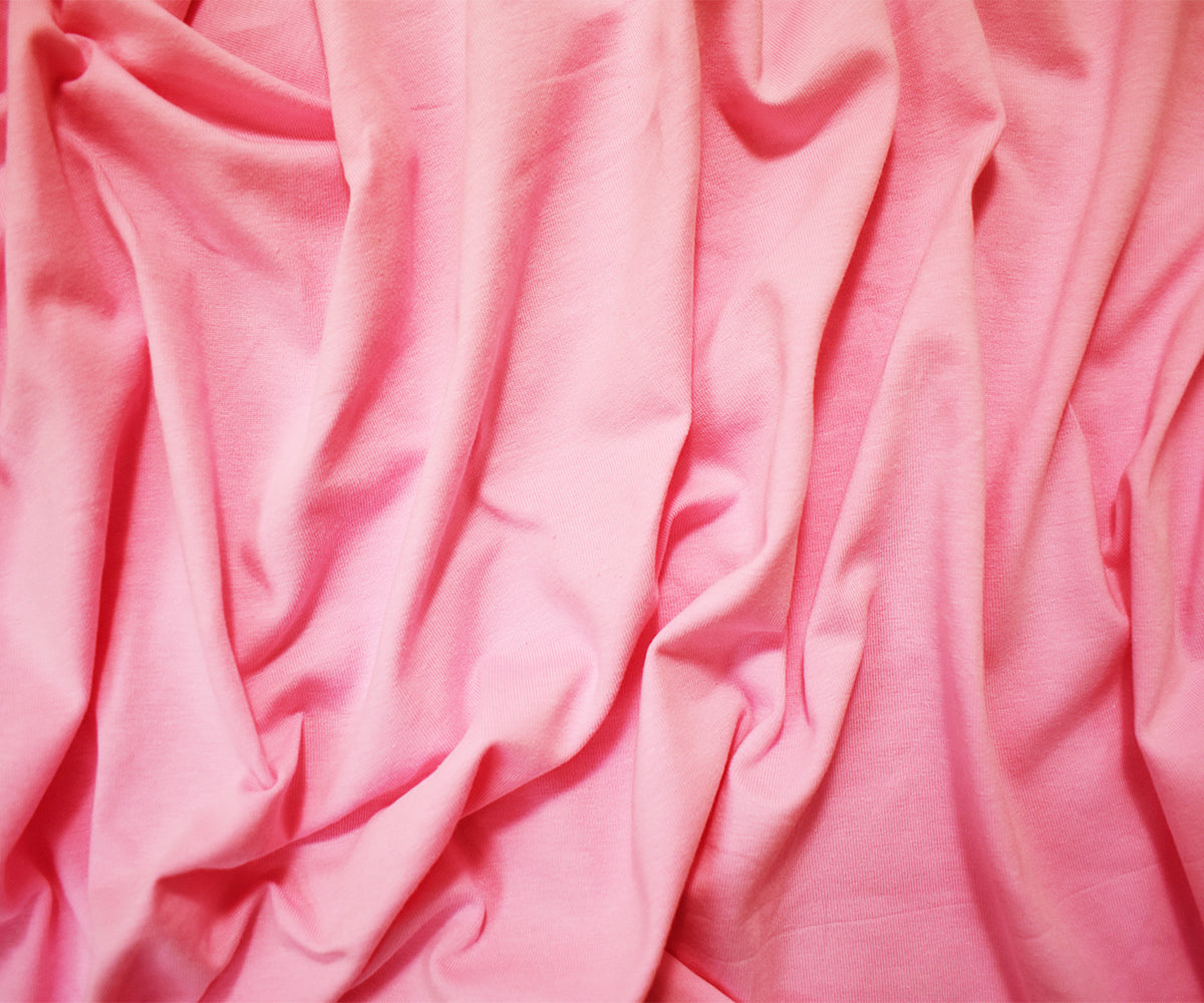 1 Yard Pastel Pink Cotton Stretch Jersey with Matte Finish and Smooth Handfeel, Ideal for Soft and Form-Fitting Garments, 61 Inches Wide