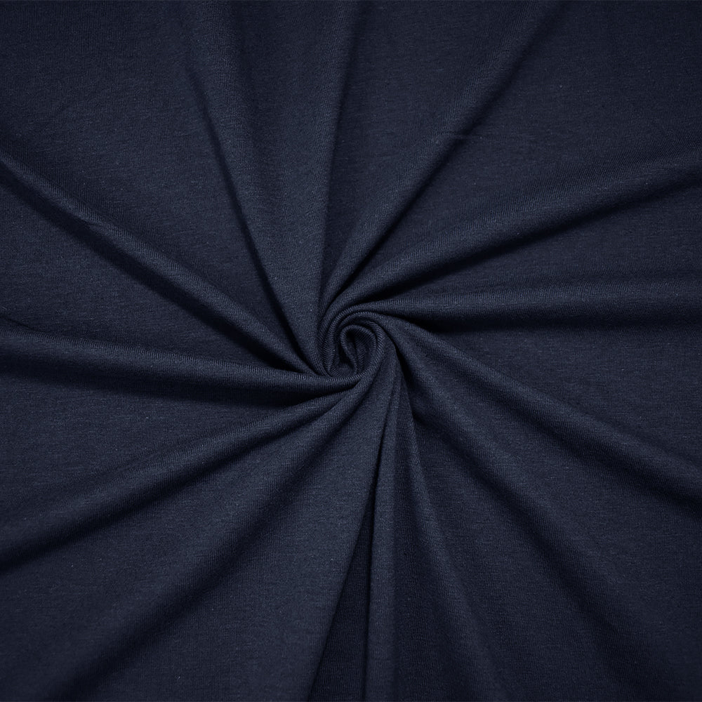 1 Yard Deep Navy Blue Cotton Stretch Jersey with a Matte Look, Soft and Flexible for Casual Wear and Layering, 60 Inches Wide