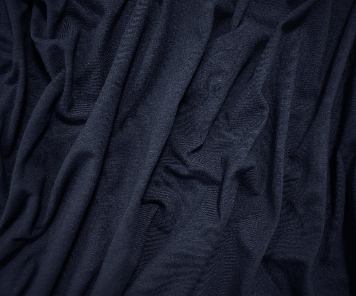 1 Yard Deep Navy Blue Cotton Stretch Jersey with a Matte Look, Soft and Flexible for Casual Wear and Layering, 60 Inches Wide