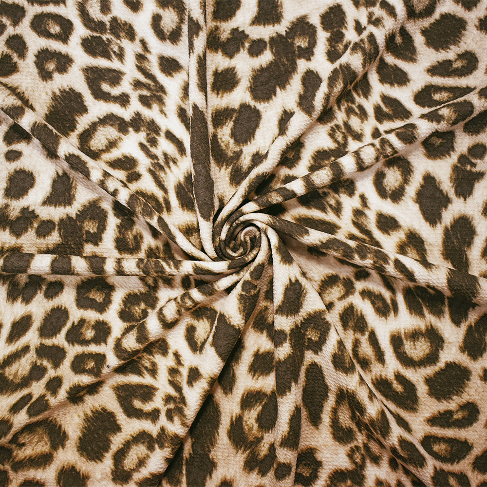 1 Yard Beige Brown Leopard Print Liverpool Knit Stretch Spandex Double Knit Fabric 62 Inches Wide