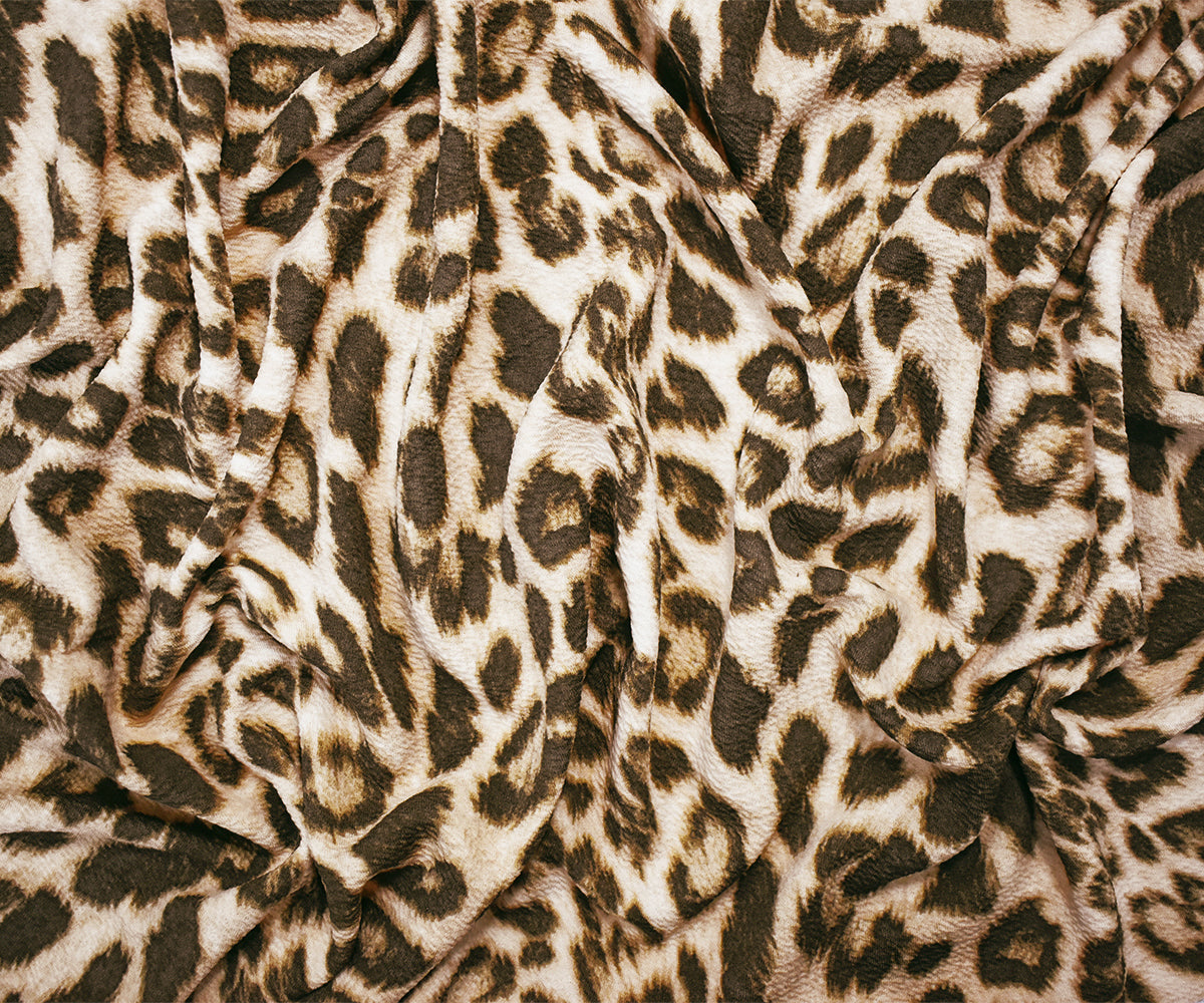 1 Yard Beige Brown Leopard Print Liverpool Knit Stretch Spandex Double Knit Fabric 62 Inches Wide