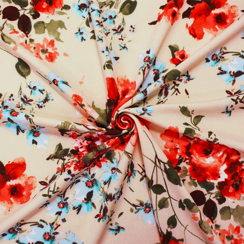 1 Yard Beige Multi Floral Print Liverpool Knit Stretch Spandex Double Knit Fabric 61 Inches Wide