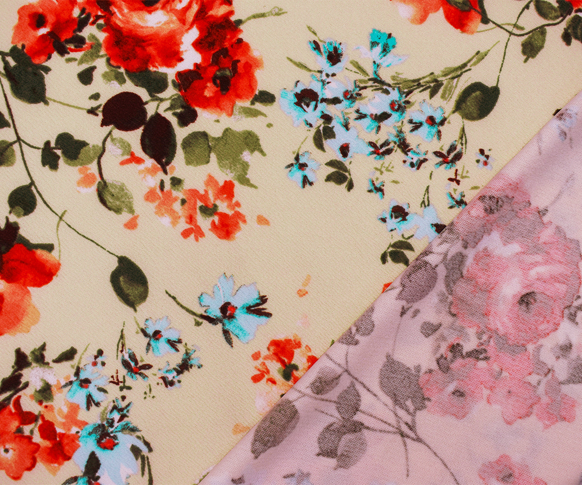 1 Yard Beige Multi Floral Print Liverpool Knit Stretch Spandex Double Knit Fabric 61 Inches Wide