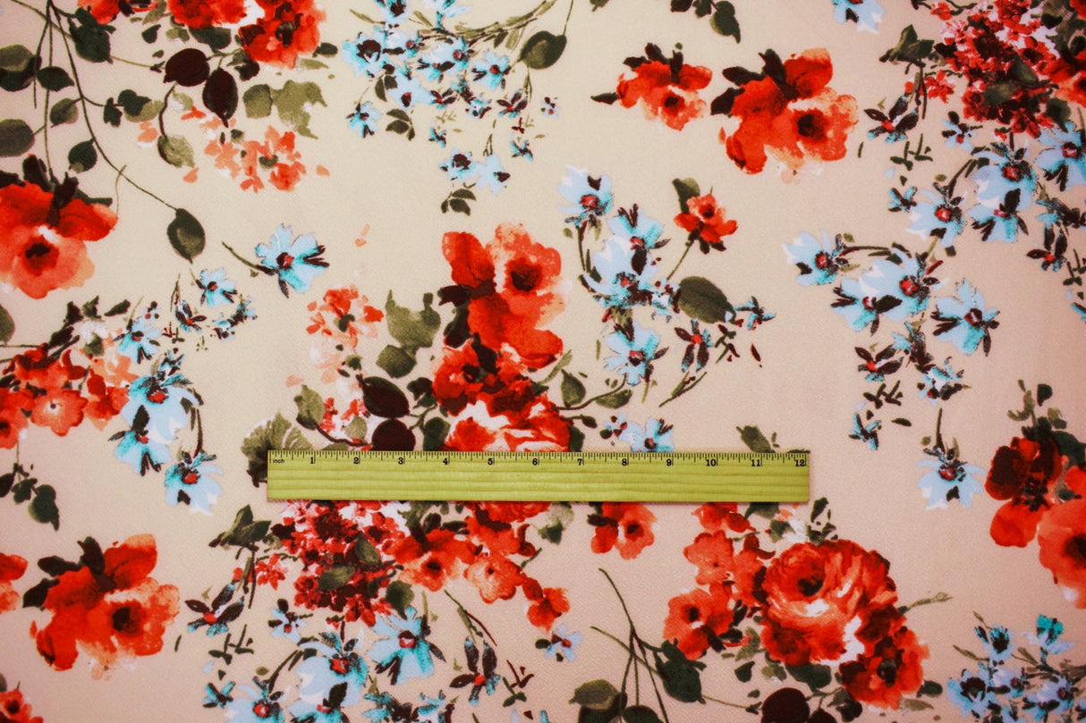 1 Yard Beige Multi Floral Print Liverpool Knit Stretch Spandex Double Knit Fabric 61 Inches Wide