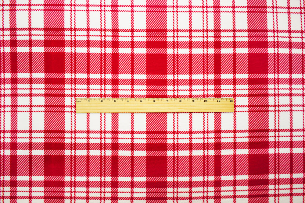 1 Yard Red-White Poly Plaid Printed Stretch Spandex Liverpool Double Knit Fabric Light Weight Matte 61 Inches