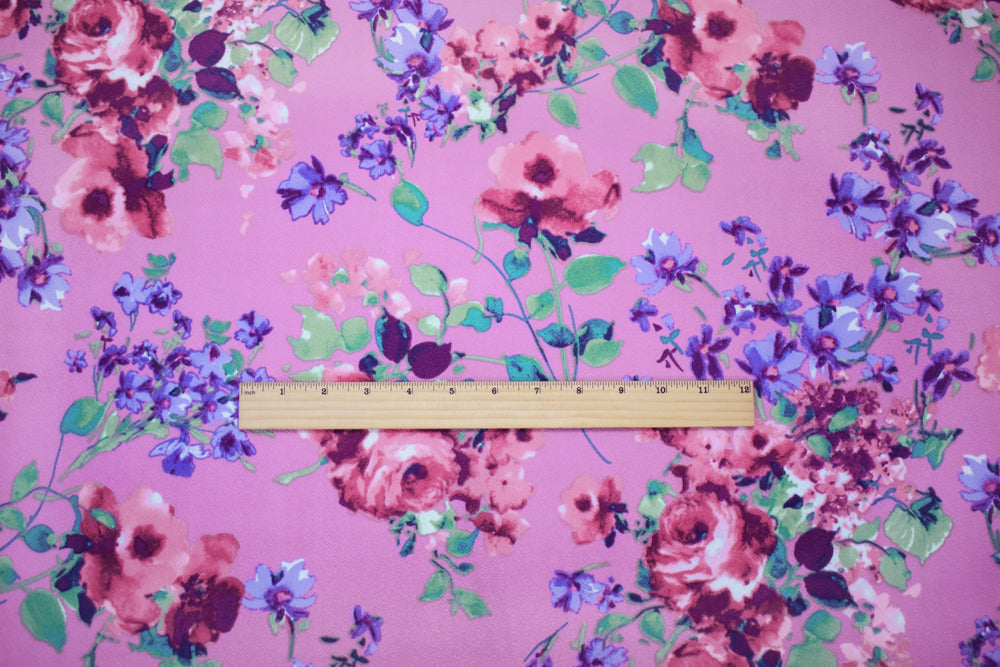 1 Yard Purple-Multi Floral Liverpool Stretch Spandex Double Knit Fabric 60 Inches