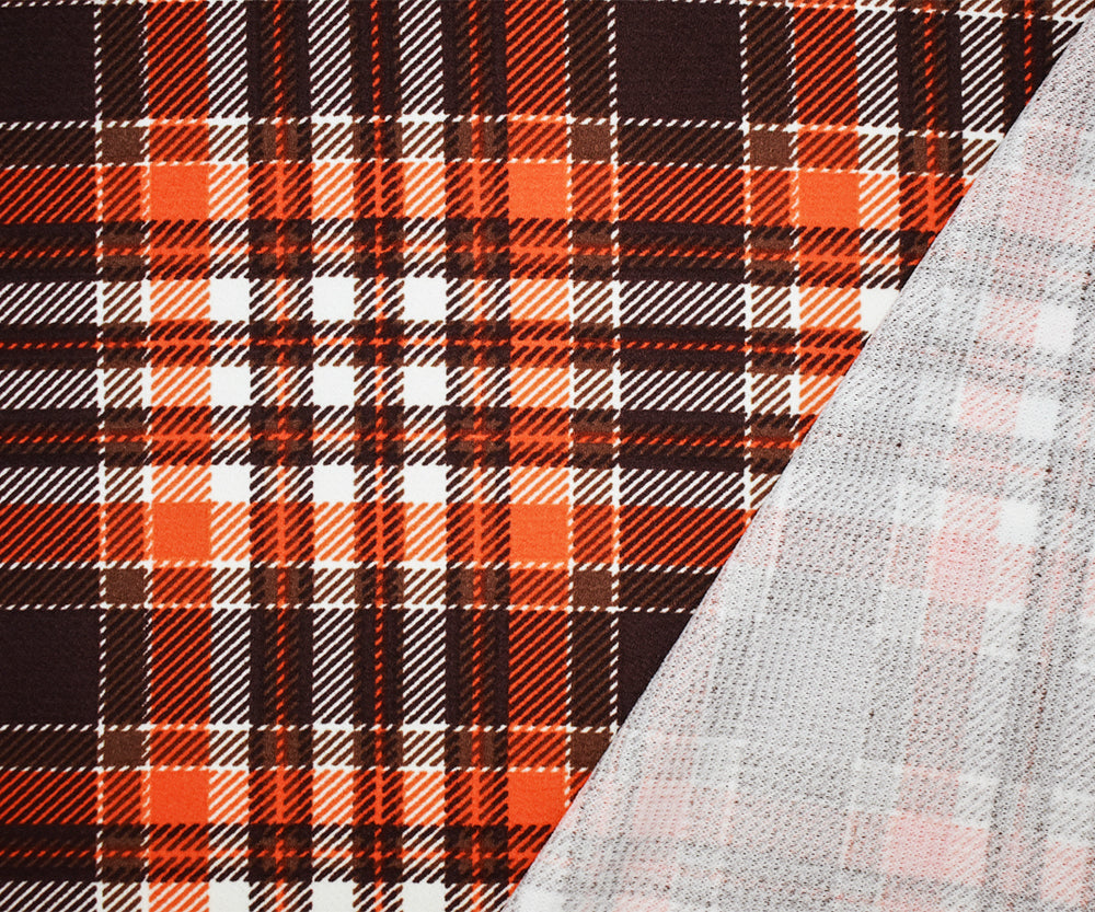 1 Yard Brown-Orange Plaid Liverpool Stretch Spandex Double Knit Fabric Textured 61 Inches