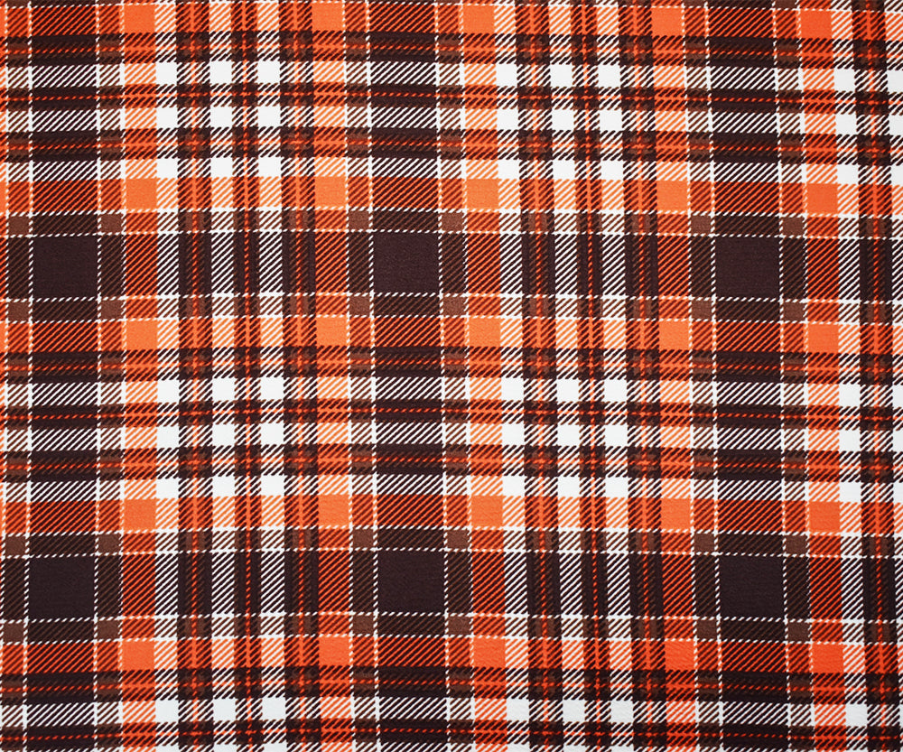 1 Yard Brown-Orange Plaid Liverpool Stretch Spandex Double Knit Fabric Textured 61 Inches