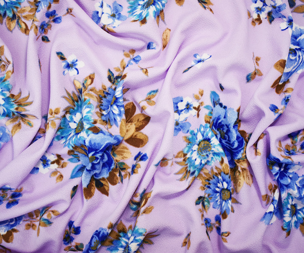 1 Yard Stretch Spandex Liverpool Double Knit Fabric with Lavender Multi Floral Print 62 Inches
