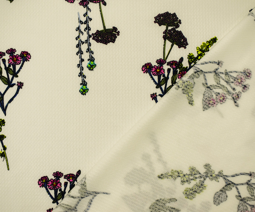 1 Yard White-Multi Floral Liverpool Stretch Spandex Double Knit Fabric Textured 60 Inches