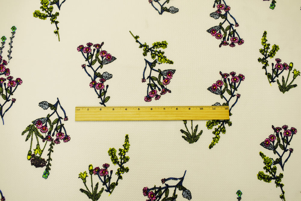 1 Yard White-Multi Floral Liverpool Stretch Spandex Double Knit Fabric Textured 60 Inches