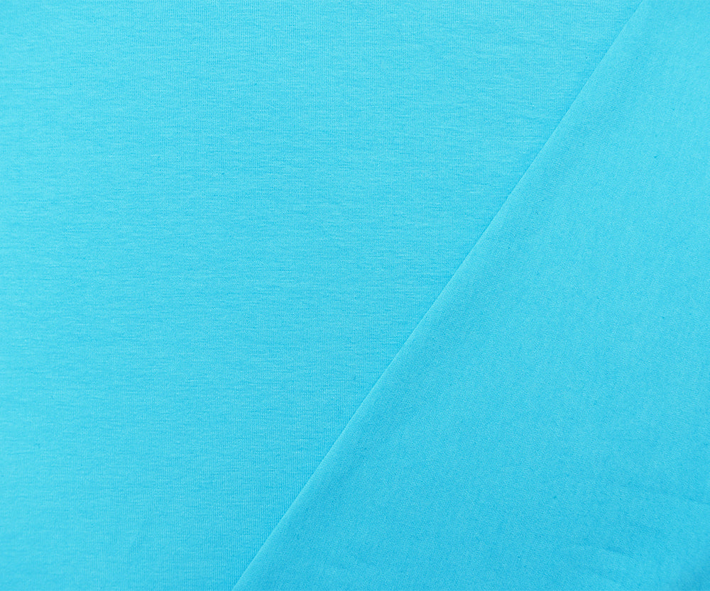 1 Yard Aqua Blue Cotton Fabric Featuring a Silky Smooth Stretch Texture, Ideal for Fashionable and Flexible Garments, 62 Inches Wide