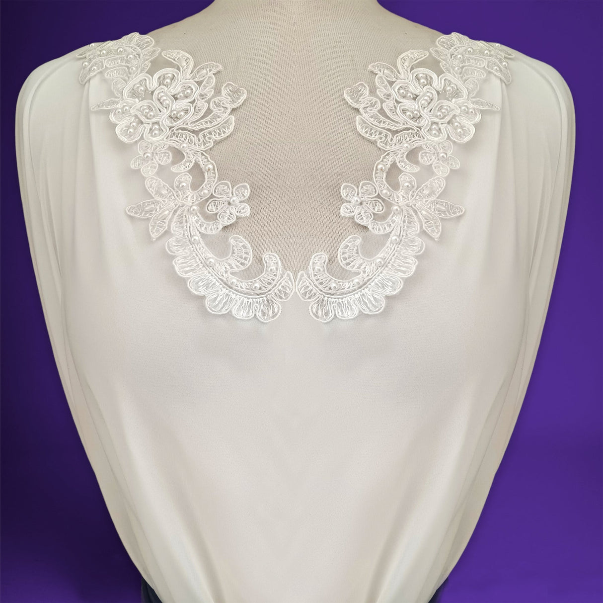 1 Pair Beaded & Corded Floral Lace Applique 2.75" x 8.75" Each Side